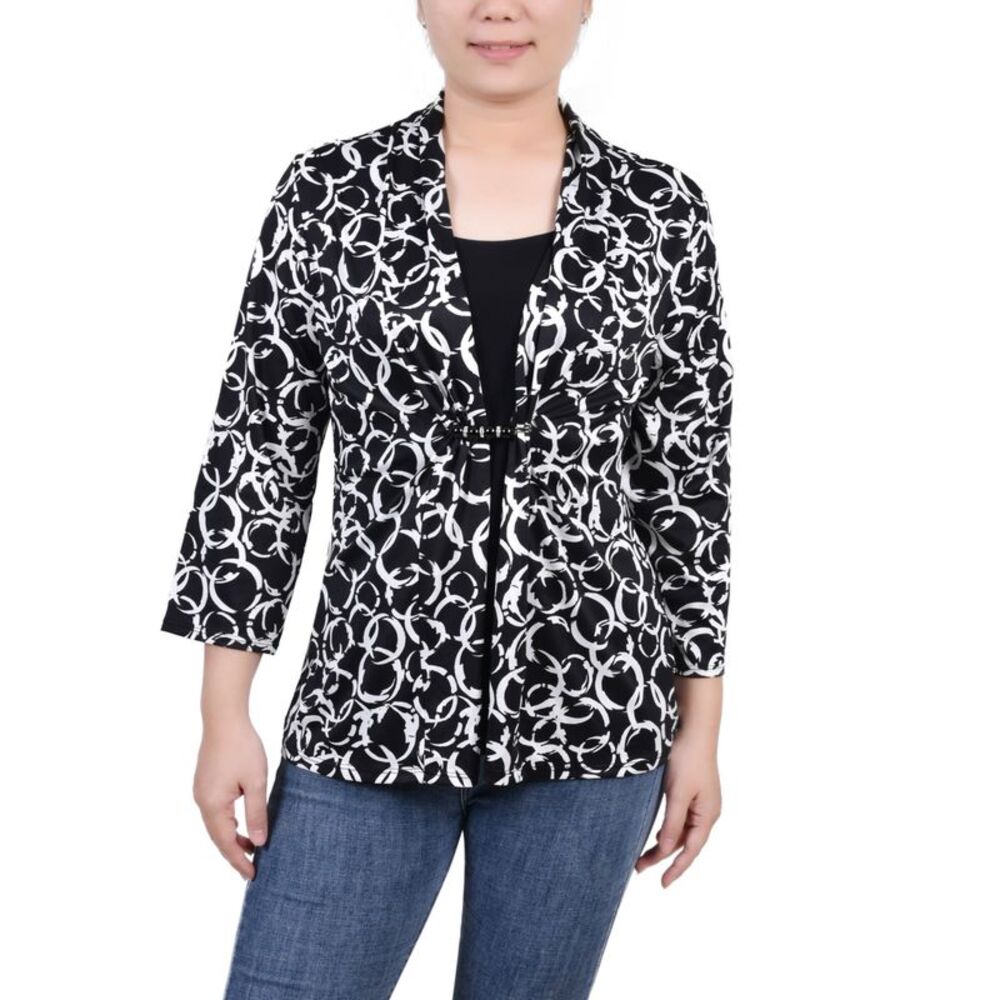 NY Collection Petite 3/4 Sleeve Two Fer Top